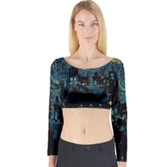 Cartoon Starry Night Vincent Van Gofh Long Sleeve Crop Top