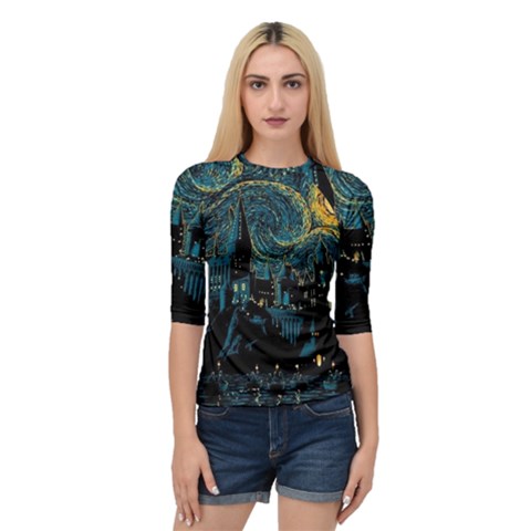 Cartoon Starry Night Vincent Van Gofh Quarter Sleeve Raglan Tee by Jancukart