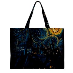 Cartoon Starry Night Vincent Van Gofh Zipper Mini Tote Bag by Jancukart