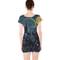 Cartoon Starry Night Vincent Van Gofh Short Sleeve Bodycon Dress View2