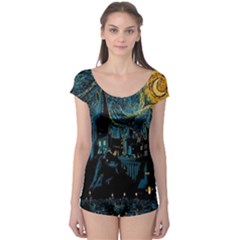 Cartoon Starry Night Vincent Van Gofh Boyleg Leotard  by Jancukart