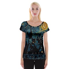 Cartoon Starry Night Vincent Van Gofh Cap Sleeve Top