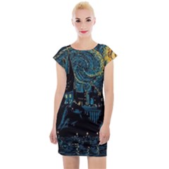 Cartoon Starry Night Vincent Van Gofh Cap Sleeve Bodycon Dress by Jancukart