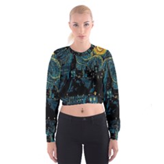 Cartoon Starry Night Vincent Van Gofh Cropped Sweatshirt