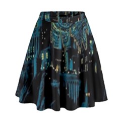 Cartoon Starry Night Vincent Van Gofh High Waist Skirt