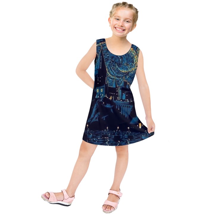 Cartoon Starry Night Vincent Van Gofh Kids  Tunic Dress