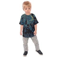 Cartoon Starry Night Vincent Van Gofh Kids  Raglan Tee