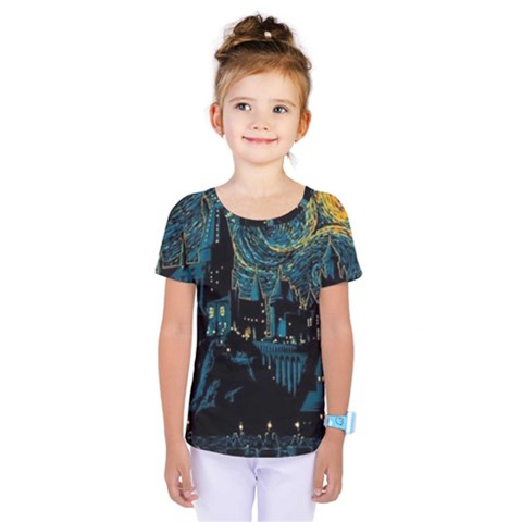 Cartoon Starry Night Vincent Van Gofh Kids  One Piece Tee by Jancukart