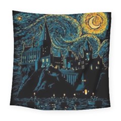 Cartoon Starry Night Vincent Van Gofh Square Tapestry (large)