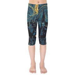 Cartoon Starry Night Vincent Van Gofh Kids  Capri Leggings  by Jancukart