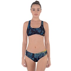 Cartoon Starry Night Vincent Van Gofh Criss Cross Bikini Set