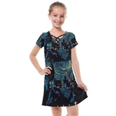 Cartoon Starry Night Vincent Van Gofh Kids  Cross Web Dress by Jancukart