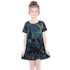 Cartoon Starry Night Vincent Van Gofh Kids  Simple Cotton Dress by Jancukart