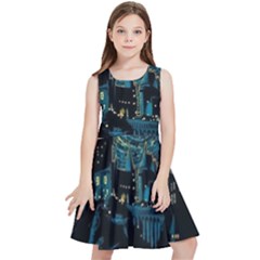 Cartoon Starry Night Vincent Van Gofh Kids  Skater Dress by Jancukart