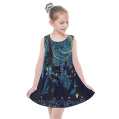 Cartoon Starry Night Vincent Van Gofh Kids  Summer Dress by Jancukart