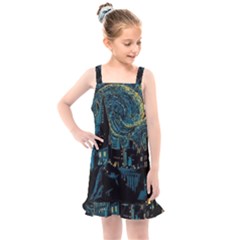 Cartoon Starry Night Vincent Van Gofh Kids  Overall Dress by Jancukart