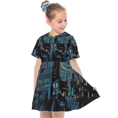 Cartoon Starry Night Vincent Van Gofh Kids  Sailor Dress by Jancukart