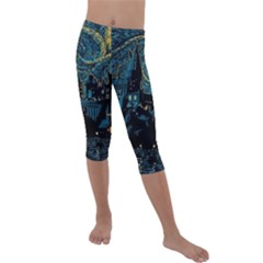 Cartoon Starry Night Vincent Van Gofh Kids  Lightweight Velour Capri Leggings  by Jancukart