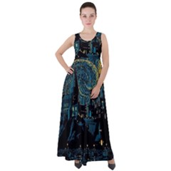 Cartoon Starry Night Vincent Van Gofh Empire Waist Velour Maxi Dress