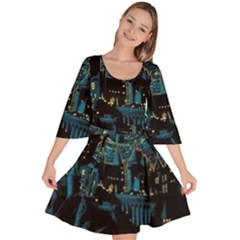 Cartoon Starry Night Vincent Van Gofh Velour Kimono Dress