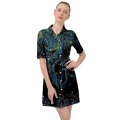 Cartoon Starry Night Vincent Van Gofh Belted Shirt Dress