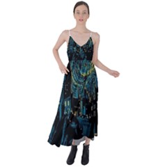 Cartoon Starry Night Vincent Van Gofh Tie Back Maxi Dress