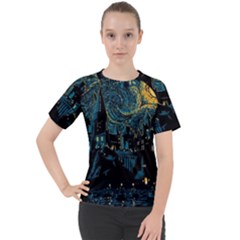 Cartoon Starry Night Vincent Van Gofh Women s Sport Raglan Tee