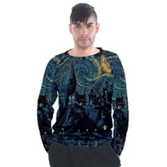 Cartoon Starry Night Vincent Van Gofh Men s Long Sleeve Raglan Tee