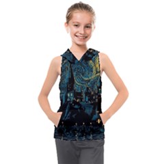 Cartoon Starry Night Vincent Van Gofh Kids  Sleeveless Hoodie