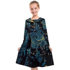 Cartoon Starry Night Vincent Van Gofh Kids  Midi Sailor Dress by Jancukart