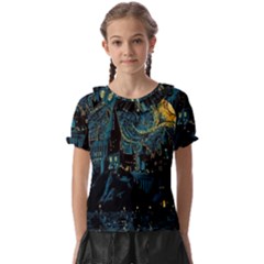 Cartoon Starry Night Vincent Van Gofh Kids  Frill Chiffon Blouse by Jancukart