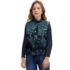 Cartoon Starry Night Vincent Van Gofh Kid s Short Button Up Puffer Vest	