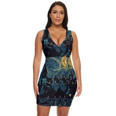 Cartoon Starry Night Vincent Van Gofh Draped Bodycon Dress by Jancukart