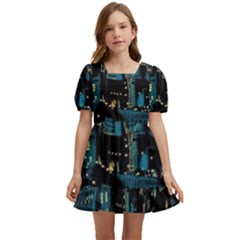 Cartoon Starry Night Vincent Van Gofh Kids  Short Sleeve Dolly Dress by Jancukart