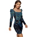 Cartoon Starry Night Vincent Van Gofh Women Long Sleeve Ruched Stretch Jersey Dress View2