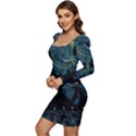 Cartoon Starry Night Vincent Van Gofh Women Long Sleeve Ruched Stretch Jersey Dress View3