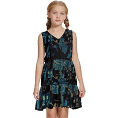 Cartoon Starry Night Vincent Van Gofh Kids  Sleeveless Tiered Mini Dress by Jancukart