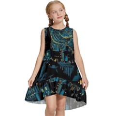 Cartoon Starry Night Vincent Van Gofh Kids  Frill Swing Dress by Jancukart