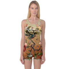 Flower Cubism Mosaic Vintage One Piece Boyleg Swimsuit