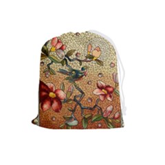 Flower Cubism Mosaic Vintage Drawstring Pouch (large) by Jancukart