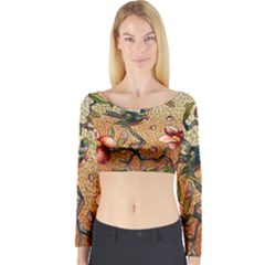 Flower Cubism Mosaic Vintage Long Sleeve Crop Top by Jancukart