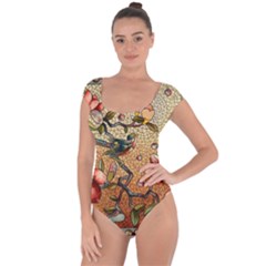 Flower Cubism Mosaic Vintage Short Sleeve Leotard 