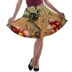 Flower Cubism Mosaic Vintage A-line Skater Skirt