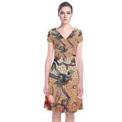 Flower Cubism Mosaic Vintage Short Sleeve Front Wrap Dress