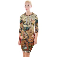 Flower Cubism Mosaic Vintage Quarter Sleeve Hood Bodycon Dress