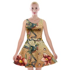 Flower Cubism Mosaic Vintage Velvet Skater Dress