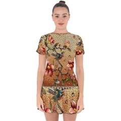 Flower Cubism Mosaic Vintage Drop Hem Mini Chiffon Dress