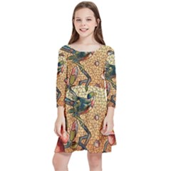 Flower Cubism Mosaic Vintage Kids  Quarter Sleeve Skater Dress