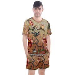 Flower Cubism Mosaic Vintage Men s Mesh Tee And Shorts Set