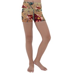 Flower Cubism Mosaic Vintage Kids  Lightweight Velour Yoga Shorts